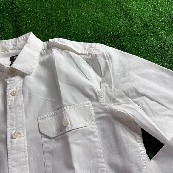 H&M Long Roll-Up Sleeve Button-Up White Classic Expedition Safari Shirt Size S - Picture 6 of 13